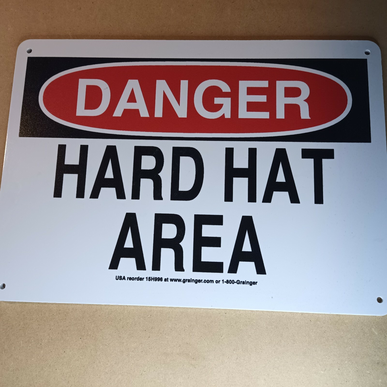 DANGER HARD HAT AREA Sign plastic 14" x 10"