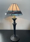 J Devlin Small Mission Style Tiffany Lamp, Stained Glass W/Bronze Stand, Vintage