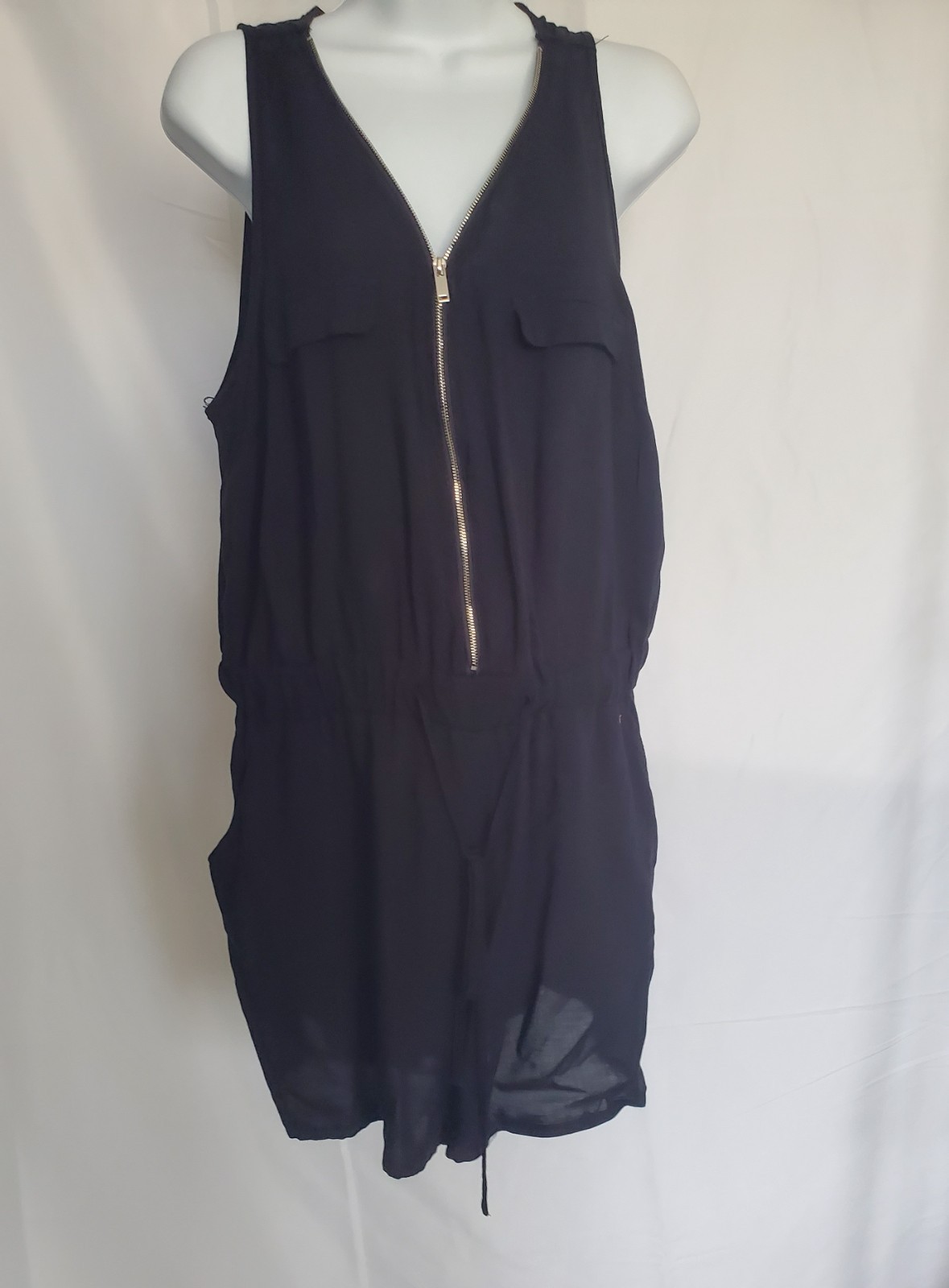 Rue 21 Black Sleeveless Zip Front Romper XL Rayon Drawstring Casual