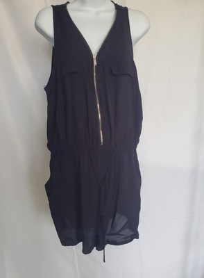 Rue 21 Black Sleeveless Zip Front Romper XL Rayon Drawstring Casual