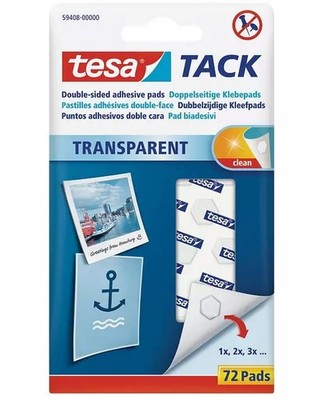 tesa TACK doppelseitige Klebepads, 72 Stück, transparent