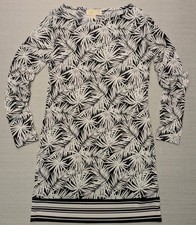 Michael Kors Black and White Palm Leaf Print Dress Petite Small