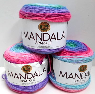 Lion Brand Mandala Sparkle 'Draco' Multicolor #3 Light 3.5 oz 328 yd Lot of 3