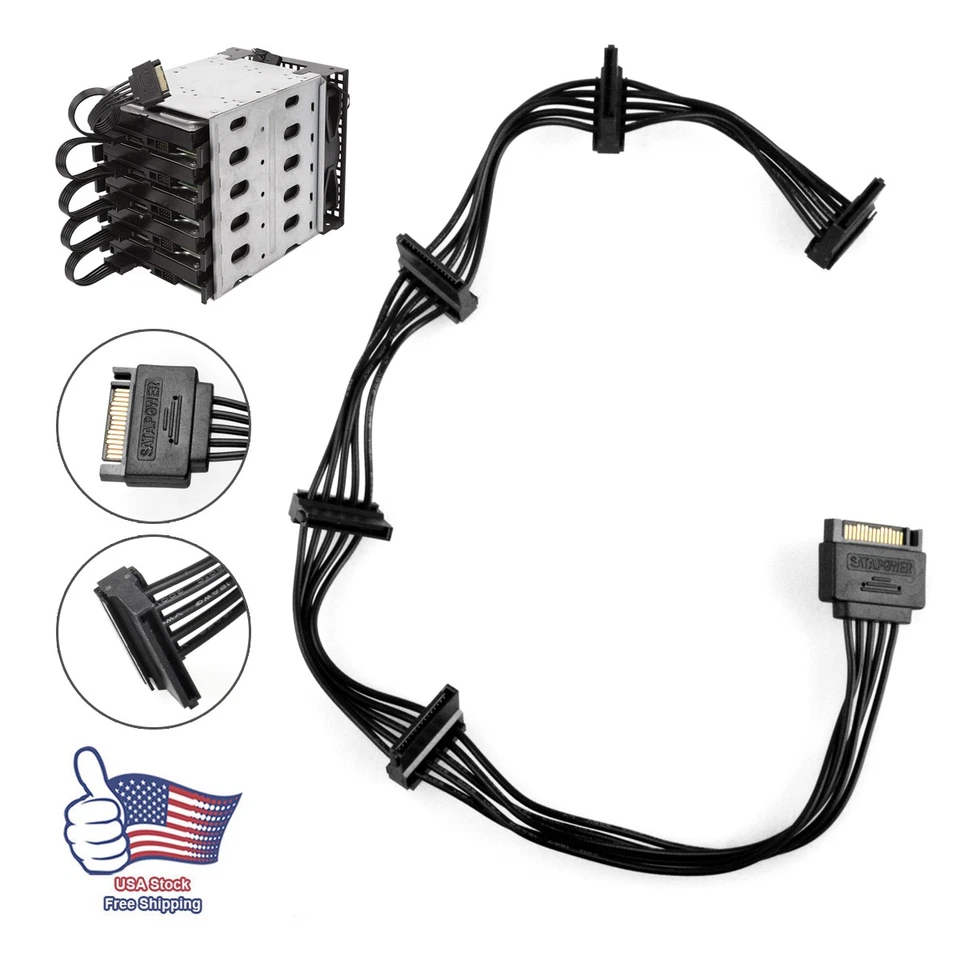 SATA Power 15 Pin 1 Male To 5 Female Splitter Hard Drive Adapter Cable HDD SSD* - Image 3 of 4