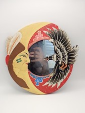 Espejo de madera tallada vintage cara luna creciente cuervo pájaro folclórico del suroeste...