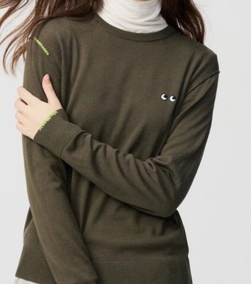 ANYA HINDMARCH UNIQLO Olive Merino Wool Eye Jumper ~ SMALL ~ NEW ~ Hindmarsh