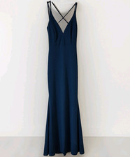 Lulus Women's Blue Solid Maxi Dress V-Neck Sleeveless Strappy Back Zip Size M