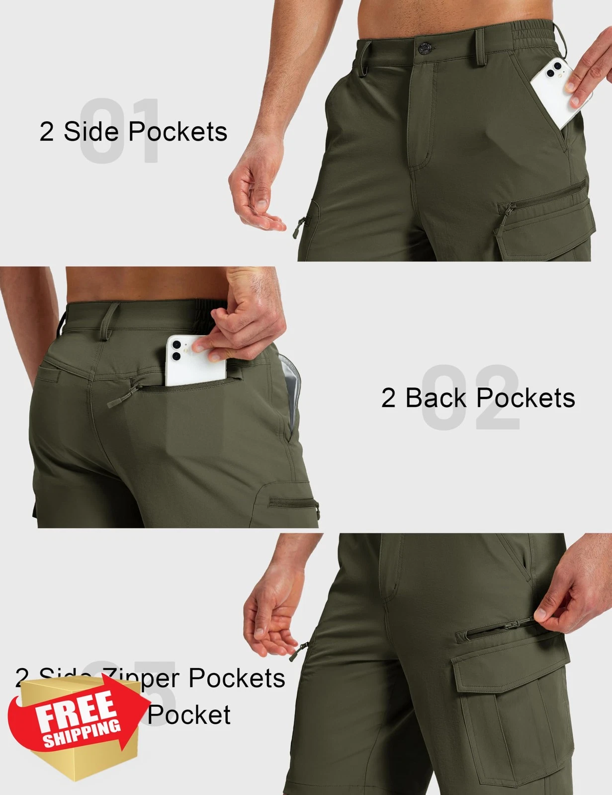 MAGCOMSEN Mens 9" Cargo Shorts Quick Dry 7 Pockets Fishing Casual