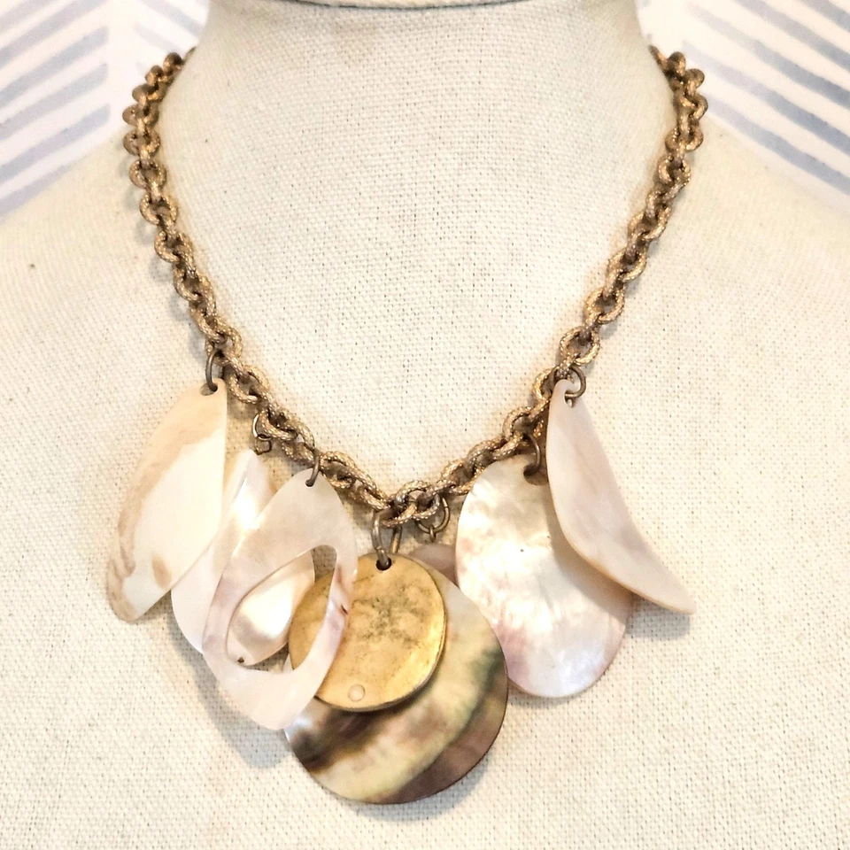 Chico's Mixed Media Shell Charm Rose Quartz Statement Necklace - Image 2 of 3