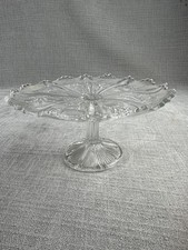 Clear Glass Cake Stand Small Pedestal Round Scalloped Edge Vintage Retro