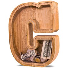 Piggy Bank Wooden Large Letter Initial C Coin Money Box Kids Gift Birthday Xmas.