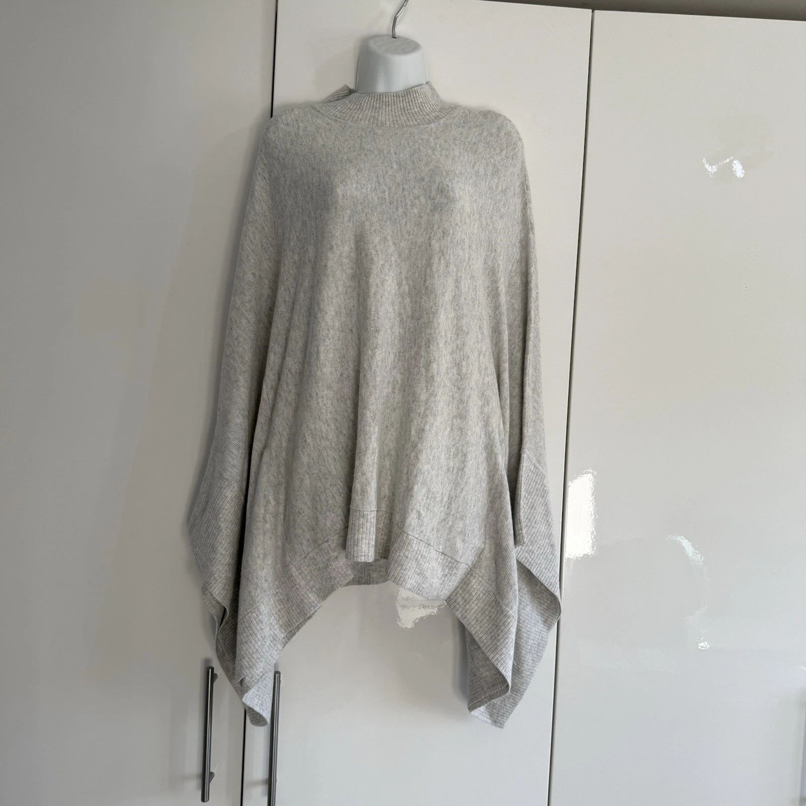 Mint Velvet Poncho Womens Size M Grey Knitted Cape Mock Neck Cotton Cashmere