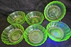 Vintage Green Uranium Depression Glass Berry Bowls Set of 6