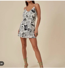 Reformation Ventura slip Sand Dress Newspaper, M