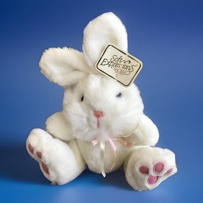 Dan Dee Soft Expressions 9  White Plush Bunny Rabbit Pink Paws Bow With tags!