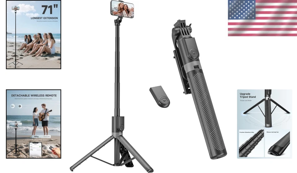 "Trípode de teléfono compacto de 71"" con control remoto inalámbrico - perfecto para aventuras de vlogging" Foto 2 de 4