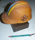 VINTAGE BELL TELEPHONE HARD BOILED HARD HAT Wood Sculpture Stand ONE OF A KIND — photo 2