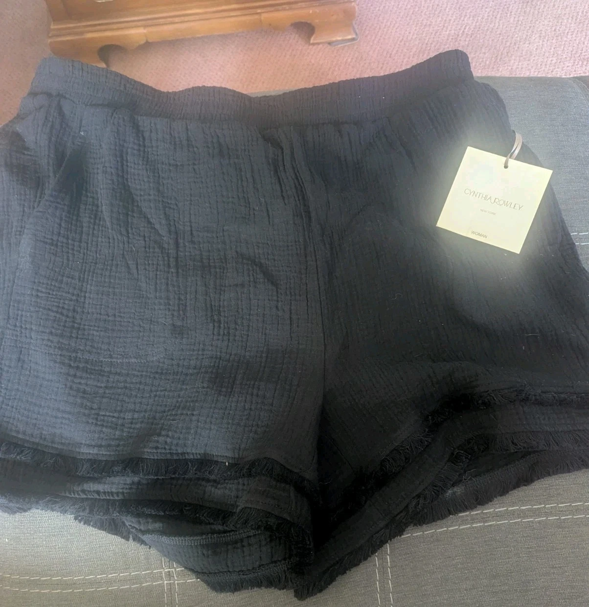 Cynthia Rowley Woman NWT Size 2X Black 100% Cotton Fringe Hemline Shorts