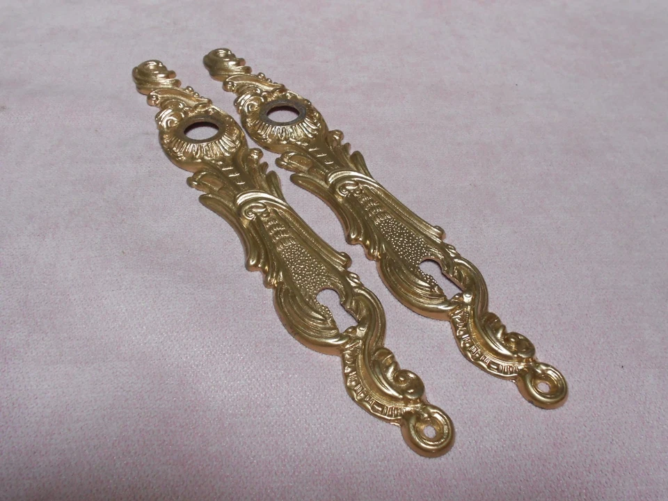 Poignées et Plaques vintage de Porte bronze Laiton Louis XV style - Photo 3/4
