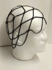 Rhinestone Mesh Headpiece Head Chain Cap Luxury Hair Accessory Black (#251227)