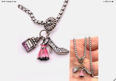 Charm Anhänger Parfum/Schuh/Kleid 925er Silber besch. + Halskette French Style 