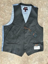 Egara Skinny Fit Stretch Suit Vest Men's Large Gray Blue Check Back NWT