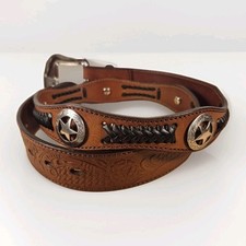 Genuine Full Grain Leather Tooled Western Cowboy Belt Vintage 36"