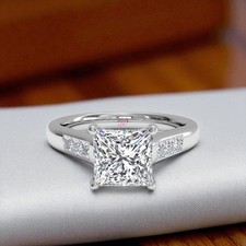 18k White Gold Ring Lab Grown Princess 1.5 Carat IGI Certified Diamond Size  7 8