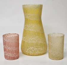 Color Craft MCM 1960s Spaghetti String Carafe 2 Juice Glasses Colorful No Lid