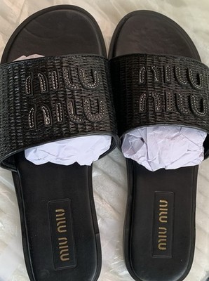 Miu Miu Sandals Size 41 UK/8 1/2 American. Made In Italy Black Leather