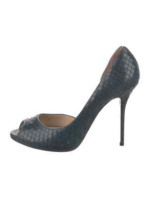 CASADEI Green Leather Animal Print D'Orsay Pumps Size 9 Very Good Condition