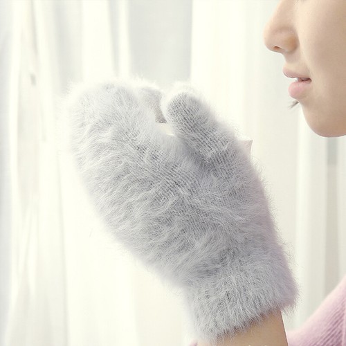Women's Faux Rabbit Fur Gloves Full Mitten Thicken Winter Warm Wrist Mittens - Picture 24 of 34