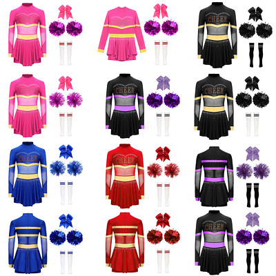 Mädchen Cheer Leader Kostüm Cheerleading Uniform Langarm Kleid Karneval Outfits