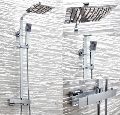 Freiliegende thermostatische Duschanlage Bar Gleitschiene Kit mit quadratischer Regendusche SK