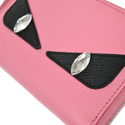 FENDI Logo Monster Bugs Eyes Compact Zip Around Coin Wallet Leather Pink 64YH228 - Picture 10 of 18