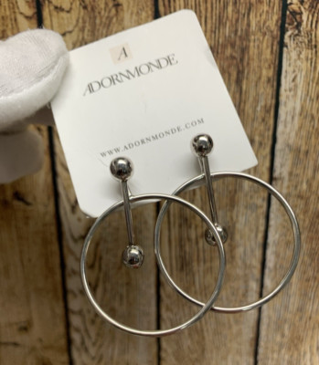 Adornmonde Silver Hoop Circle Bar Jacket Earrings New Trendy $88 Pierced Modern