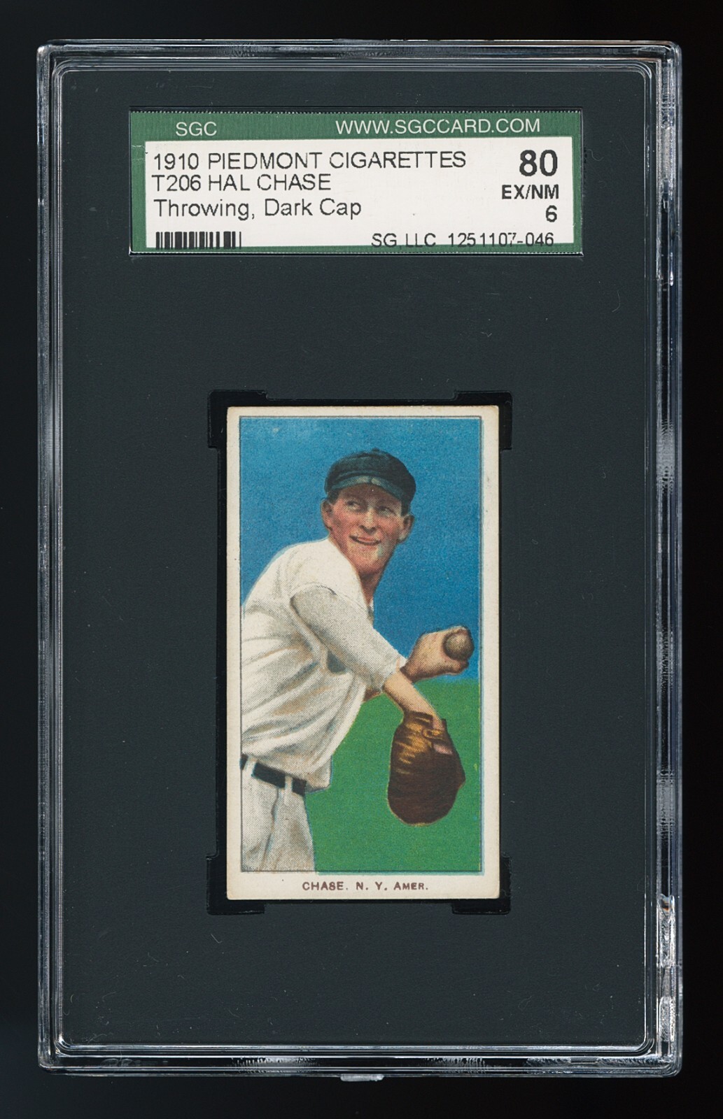 1910 T206 Piedmont 350 Hal Chase (Throwing, Dark Cap) - SGC 6