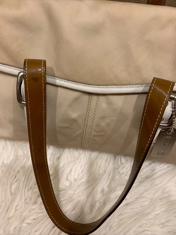Autêntica Bolsa Satchel Vintage Coach Nylon Cáqui Pequena ~Adorável! - Imagem 4 de 4