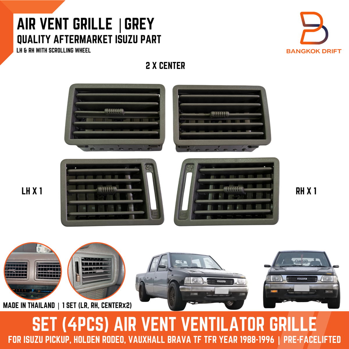 Grey Dash Air Vent Grille Set 4pcs Fits Isuzu Pickup TF Amigo 1988
