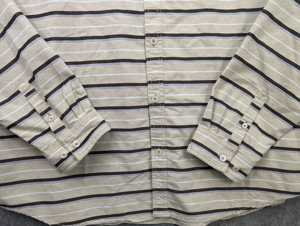 Camisa Akademiks Para Hombre 5XL Marrón Beige Bolsillos a Rayas Manga Larga Con Botones Foto 4 de 4
