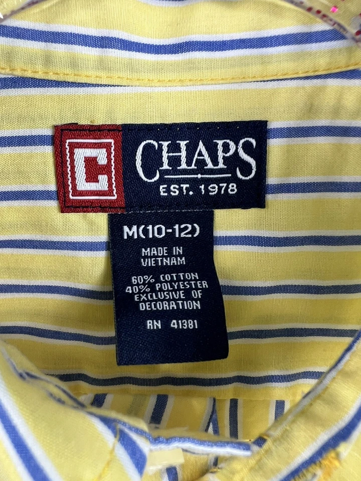 Chaps Dress Shirt Youth Boys Sz M(10-12) Yellow Blue/White Stripe Long Sleeve - Image 2 of 4