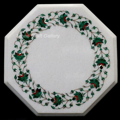 15'' Marble Corner Side Table Top Pietra Dura Inlay Art Handmade Home Decor