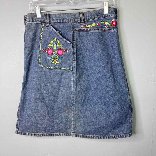 Vintage Moda International Bohemian Floral Embroidered Denim Skirt Womens Size 6 - Picture 16 of 16