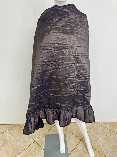 Bronze Silk Taffeta Vintage Hand Made Demi Couture Shawl Scarf Ruffles 50” x 90” - Picture 5 of 7