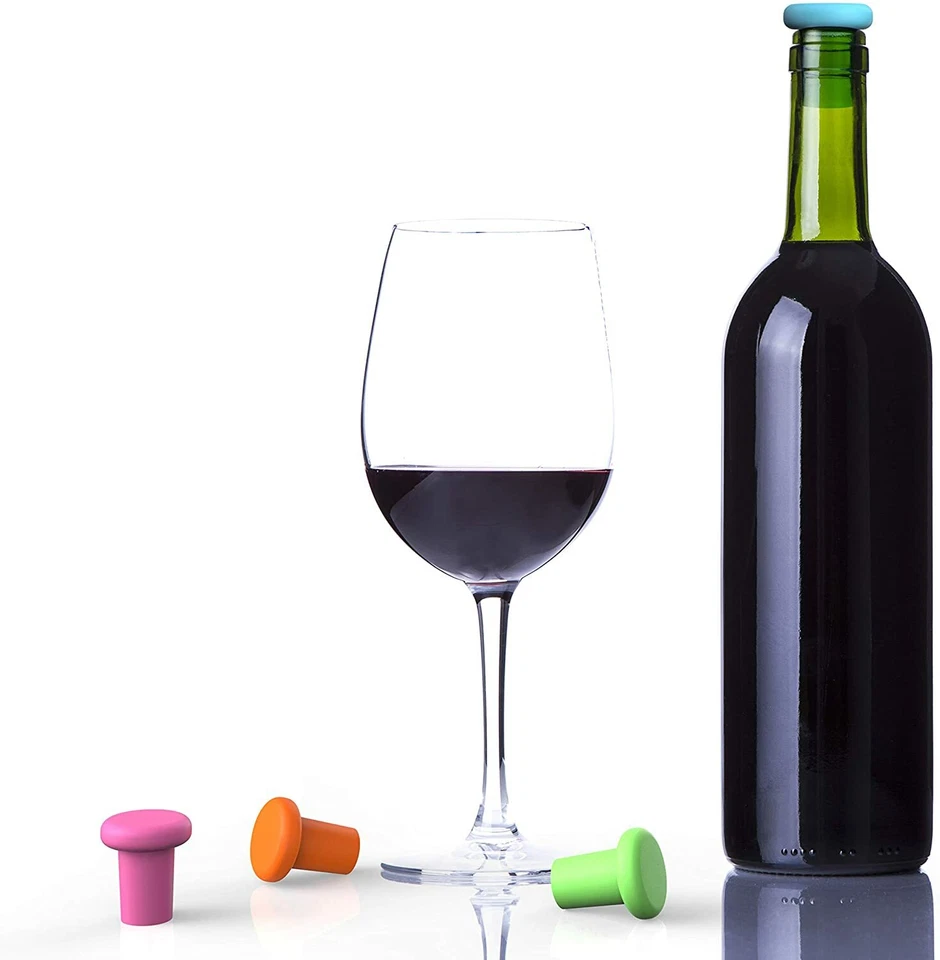 Tapones de vino de silicona, tapón de botella, botella de vino de corcho, juego de 5 (colores) Foto 4 de 4