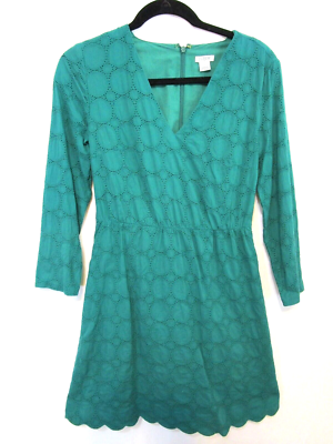 J Crew Green Eyelet Crochet Lace Long Sleeve A Line Dress Women Sz 2 | eBay