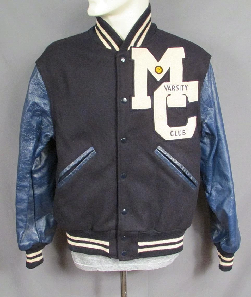 Chenille Patch Embroidery Leather Sleeve Vintage Baseball Jacket