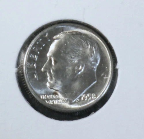 1958 P Roosevelt Dime 90% Silver  Uncirculated  Bronze tone on reverse     E0402