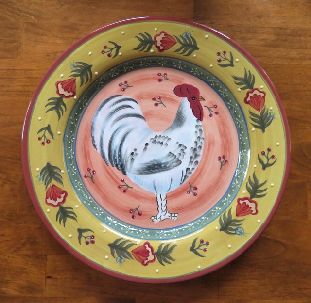 Ceramic Chicken Rooster Plate 10 1/2 inch Gold Green brown White eBay