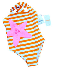 NWT Gymboree Orange Striped 1 Piece Bathing Suit /w Starfish Girls Size 5